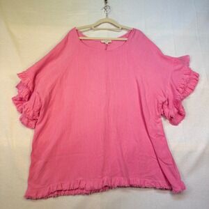 Umgee USA Pink Linen Cotton Blend Ruffle Fringe Hem Top Plus Size 1XL WC1955